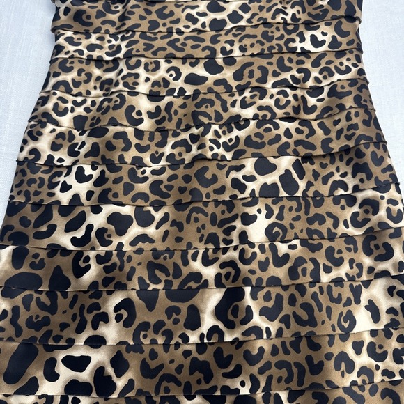 Y2K Women 12 Slip Dress Animal Print Leopard Strapy Tiered Satin Festival Exotic - Picture 9 of 14